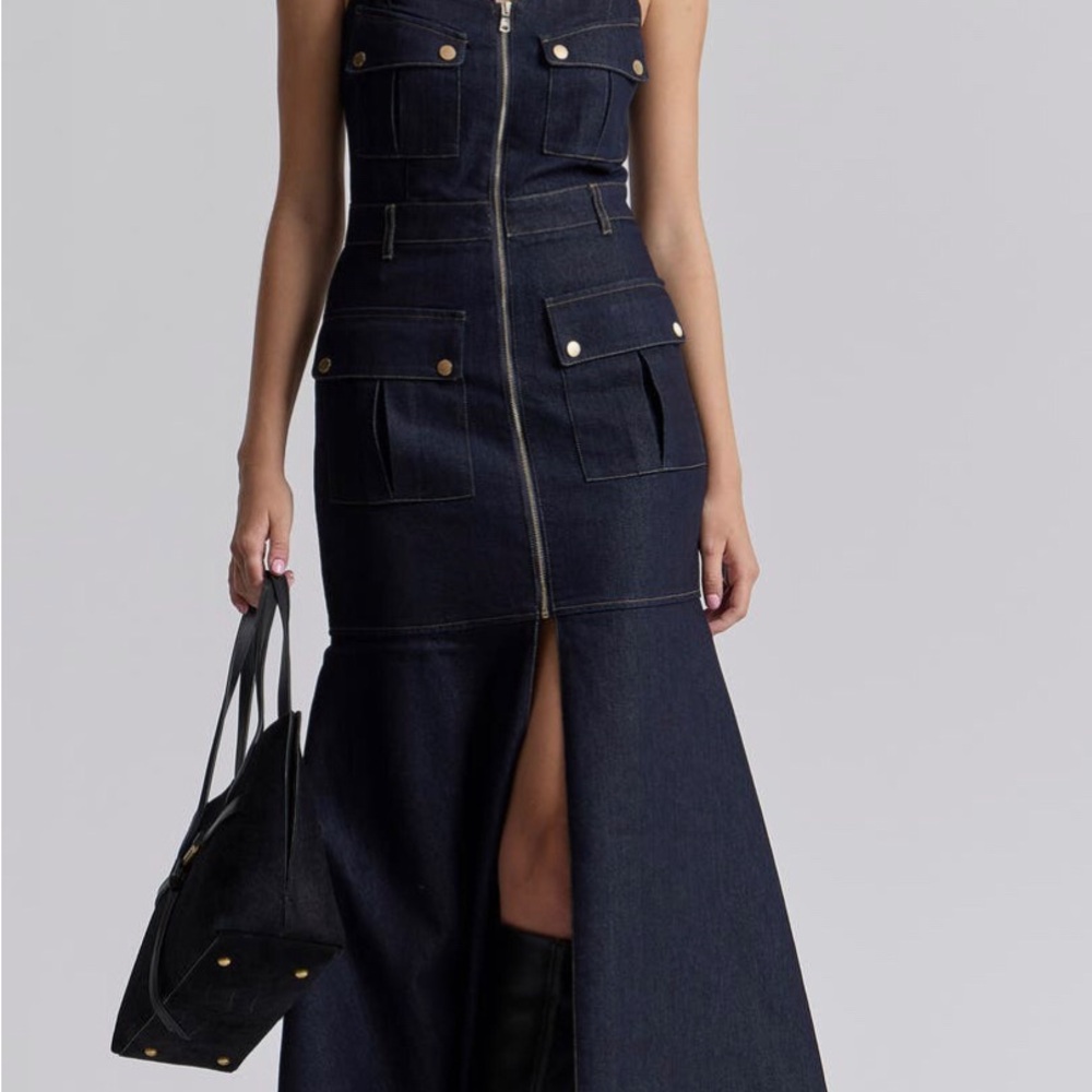 Avec Les Filles Dark Indigo Denim Flare Dress - Picture 6 of 11
